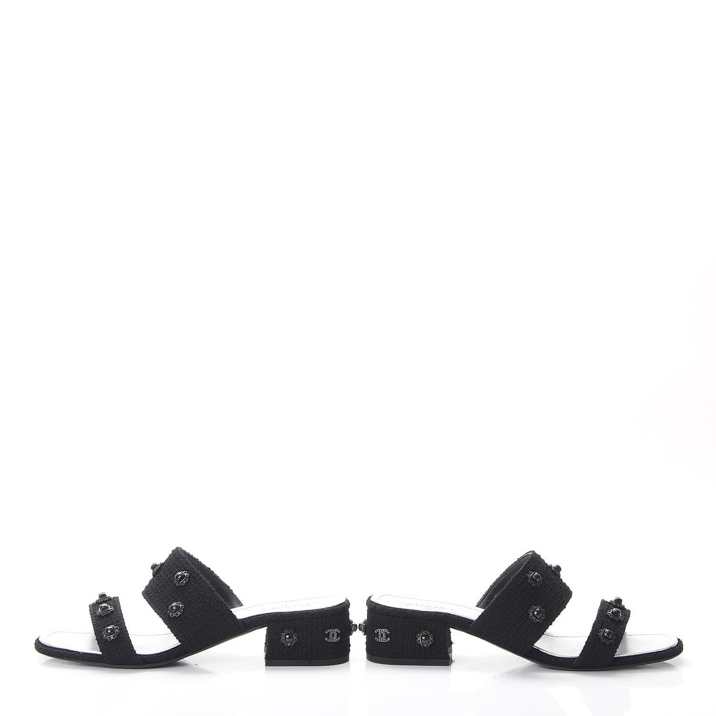 Tweed Gripoix Embellished Slides 38 Black