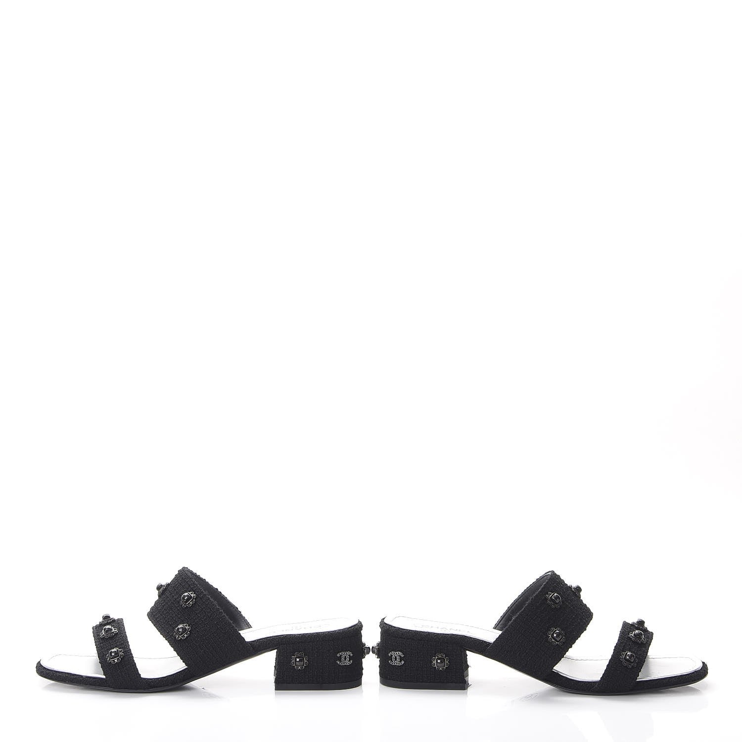 Chanel Tweed Gripoix Embellished Slides 38 Black 5 of 12