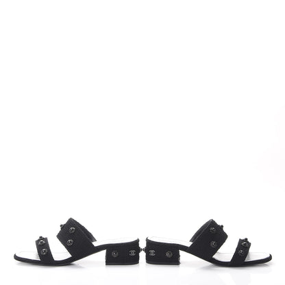 Chanel Tweed Gripoix Embellished Slides 38 Black 5 of 12