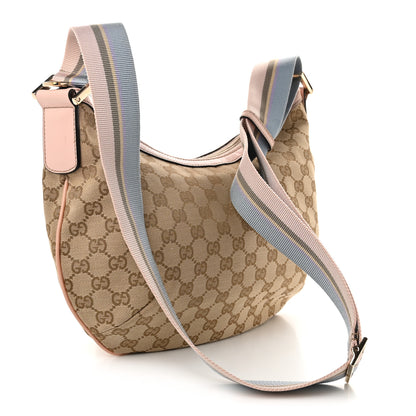 Gucci Monogram Web Medium Half Moon Hobo Gold Pink 3 of 10