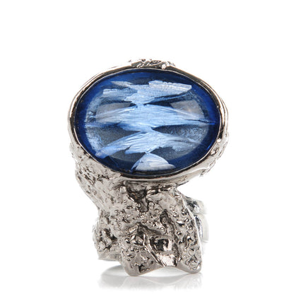 Saint Laurent Glass Cabochon Arty Ovale Ring 7 Silver Oceano 1 of 3