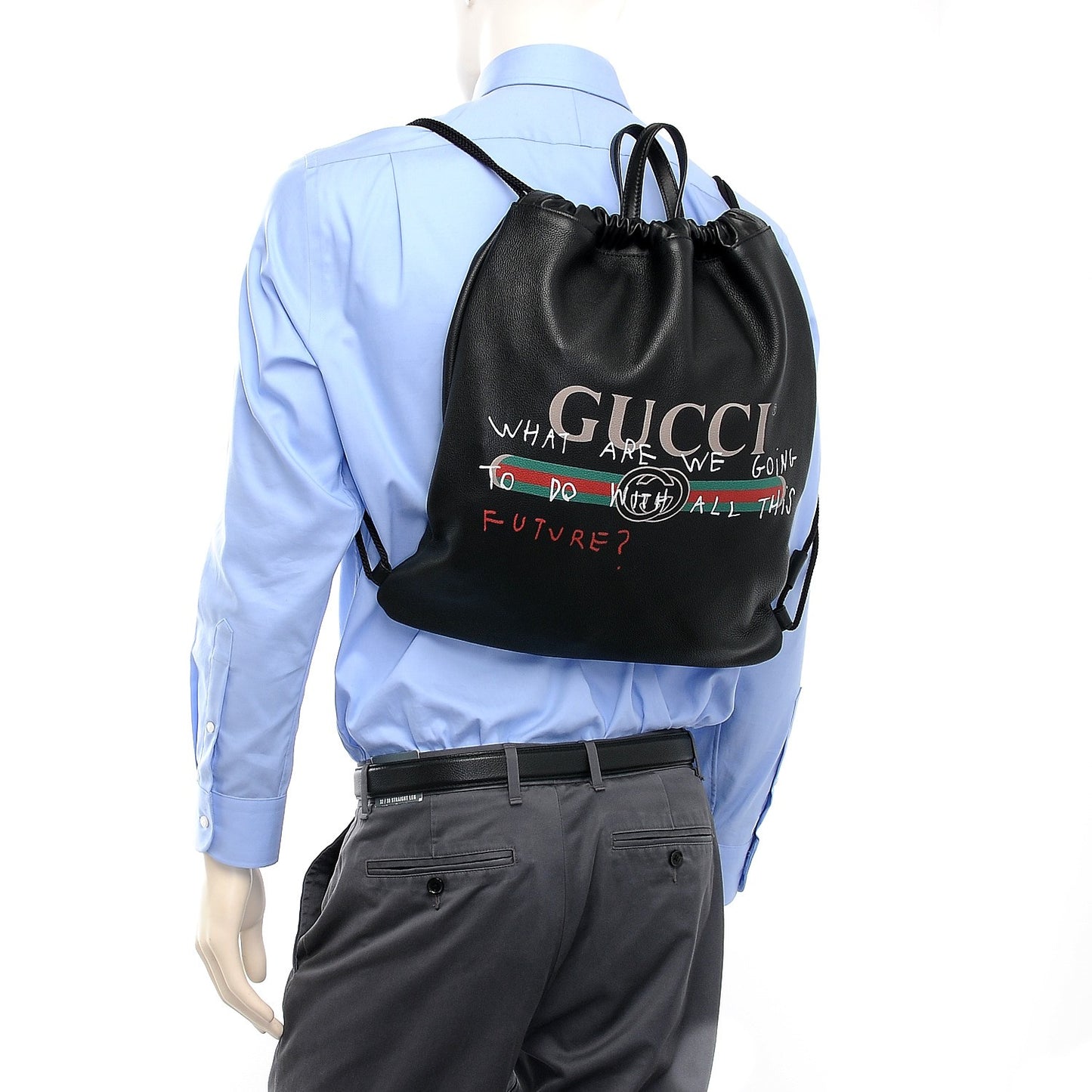 Calfskin Coco Capitan Logo Drawstring Backpack Black