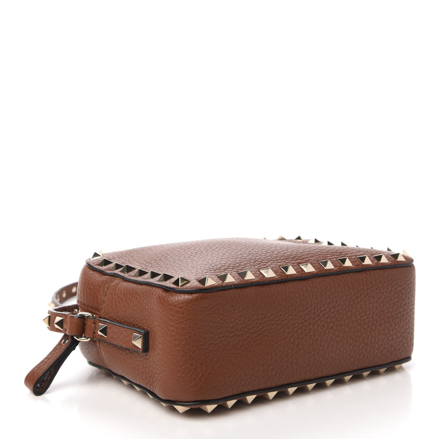 Pebbled Calfskin Rockstud Camera Crossbody Bag Bright Cognac
