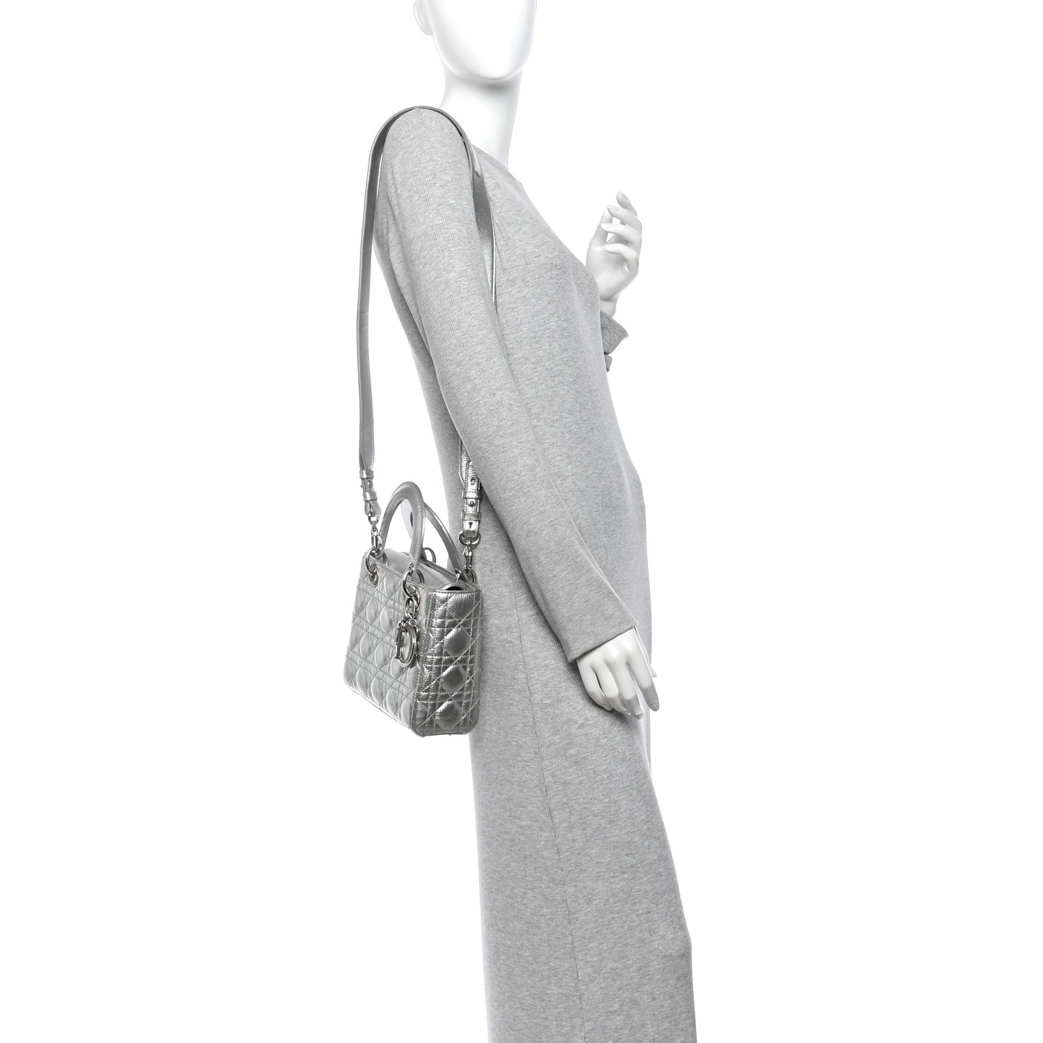 Christian Dior Metallic Grained Calfskin Cannage Small Lucky Badges My Lady Dior Silver 2 of 12