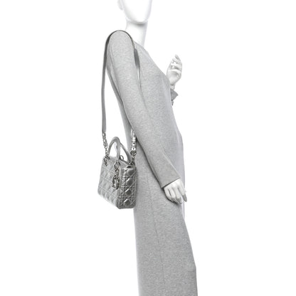 Christian Dior Metallic Grained Calfskin Cannage Small Lucky Badges My Lady Dior Silver 2 of 12