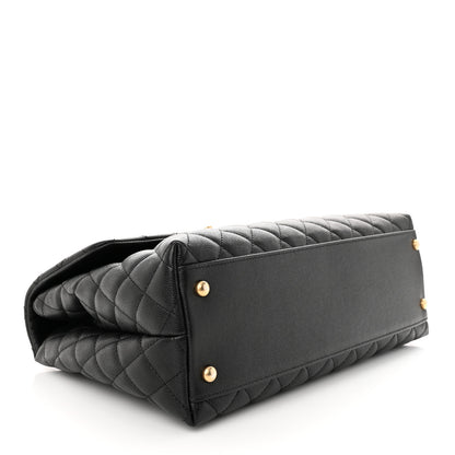 Chanel Caviar Elaphe Quilted Medium Coco Handle Flap Black Burgundy 4 of 10