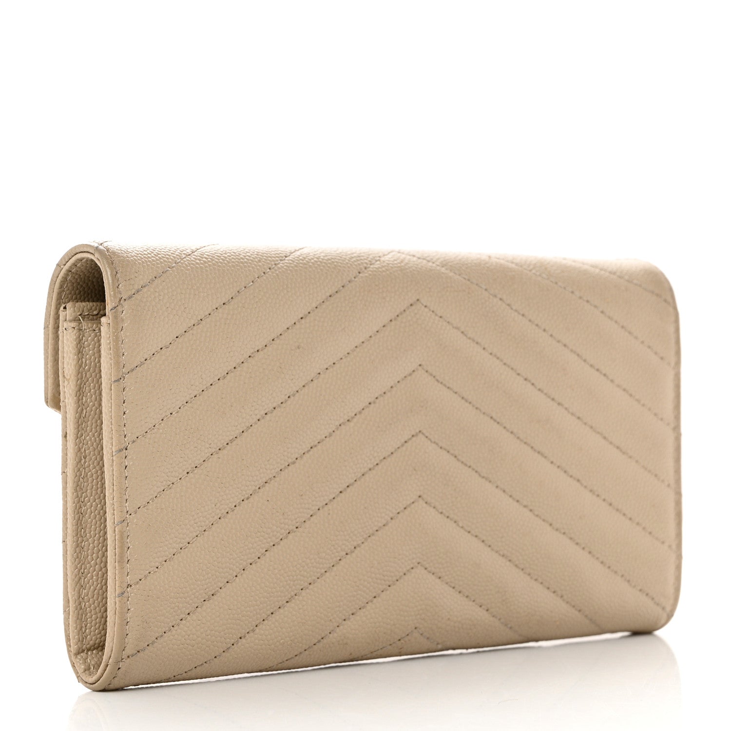 Saint Laurent Grain De Poudre Matelasse Chevron Monogram Flap Wallet Dark Beige 3 of 12