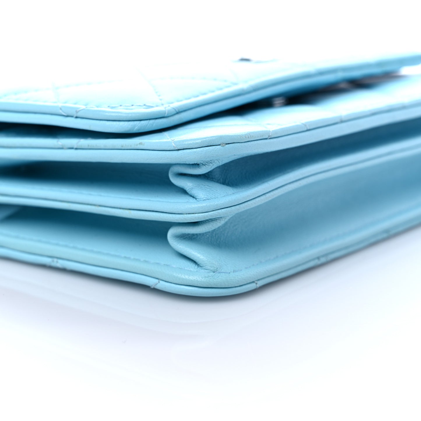 Lambskin Quilted Mini Wallet On Chain WOC Light Blue