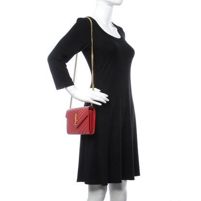 Saint Laurent Grain De Poudre Matelasse Chevron Monogram Chain Wallet New Red 2 of 7