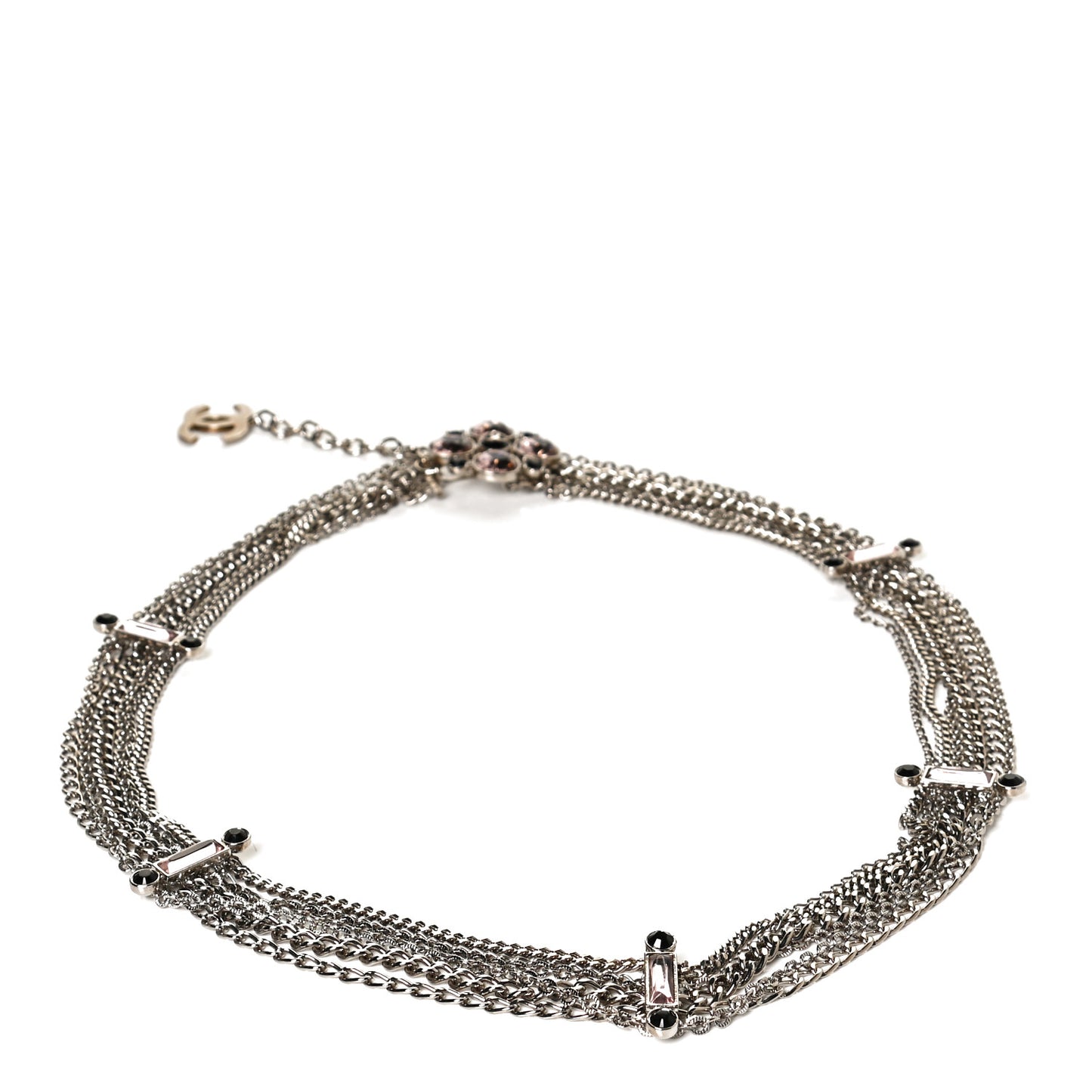 Crystal CC Multi Strand Chain Belt Silver