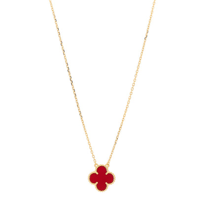 Van Cleef & Arpels 18K Yellow Gold Carnelian Vintage Alhambra Pendant Necklace 1 of 6