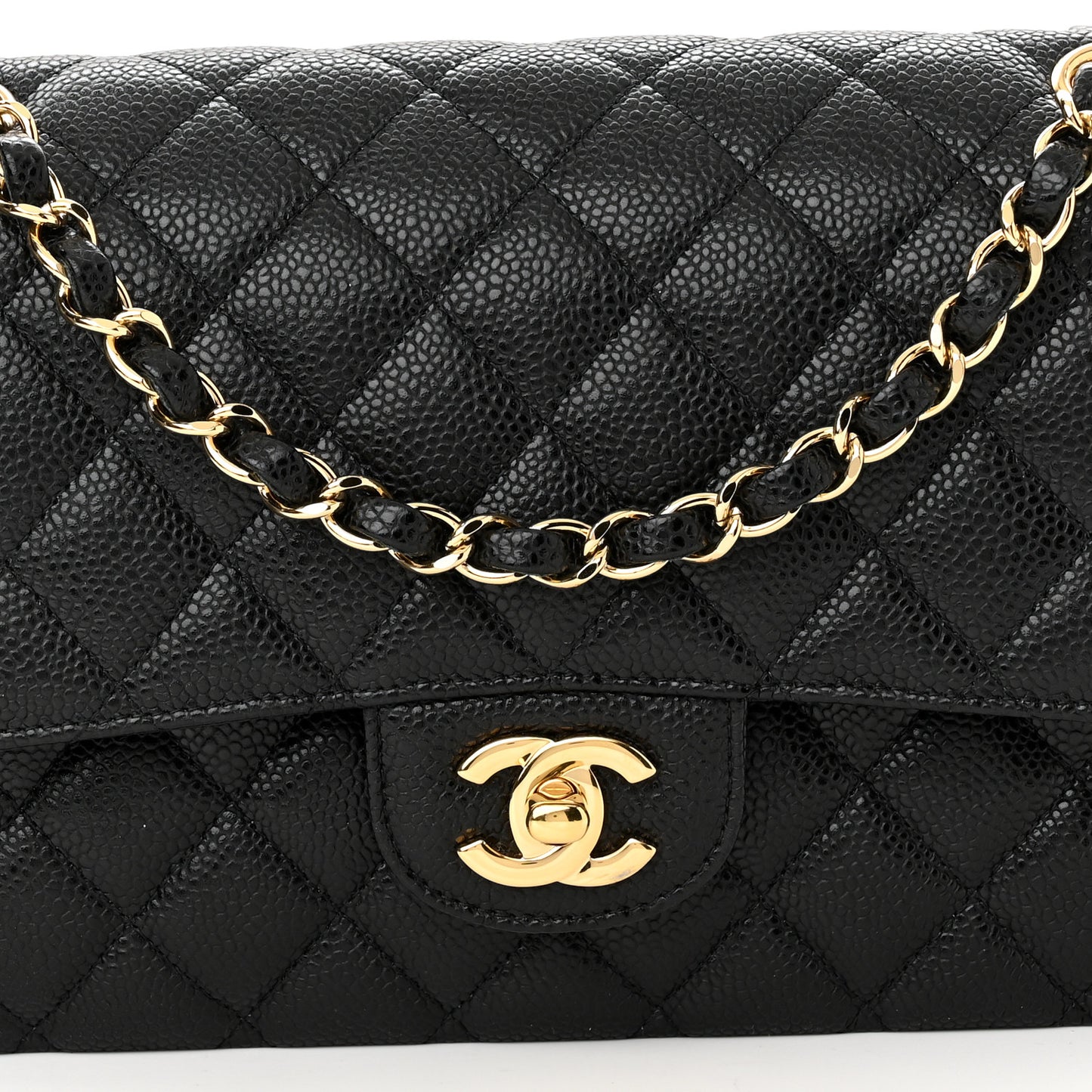 Caviar Quilted Medium Double Flap Black