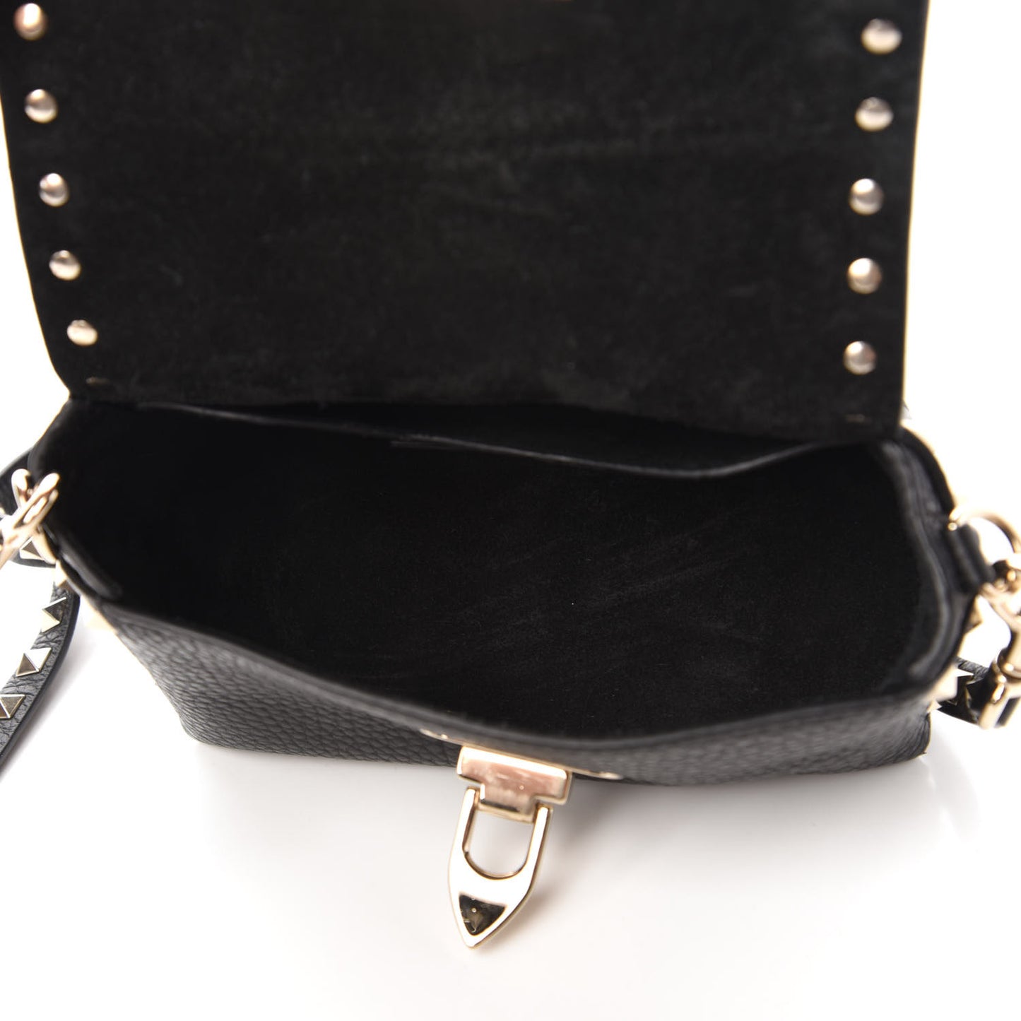 Pebbled Calfskin Mini Rockstud Crossbody Bag Black
