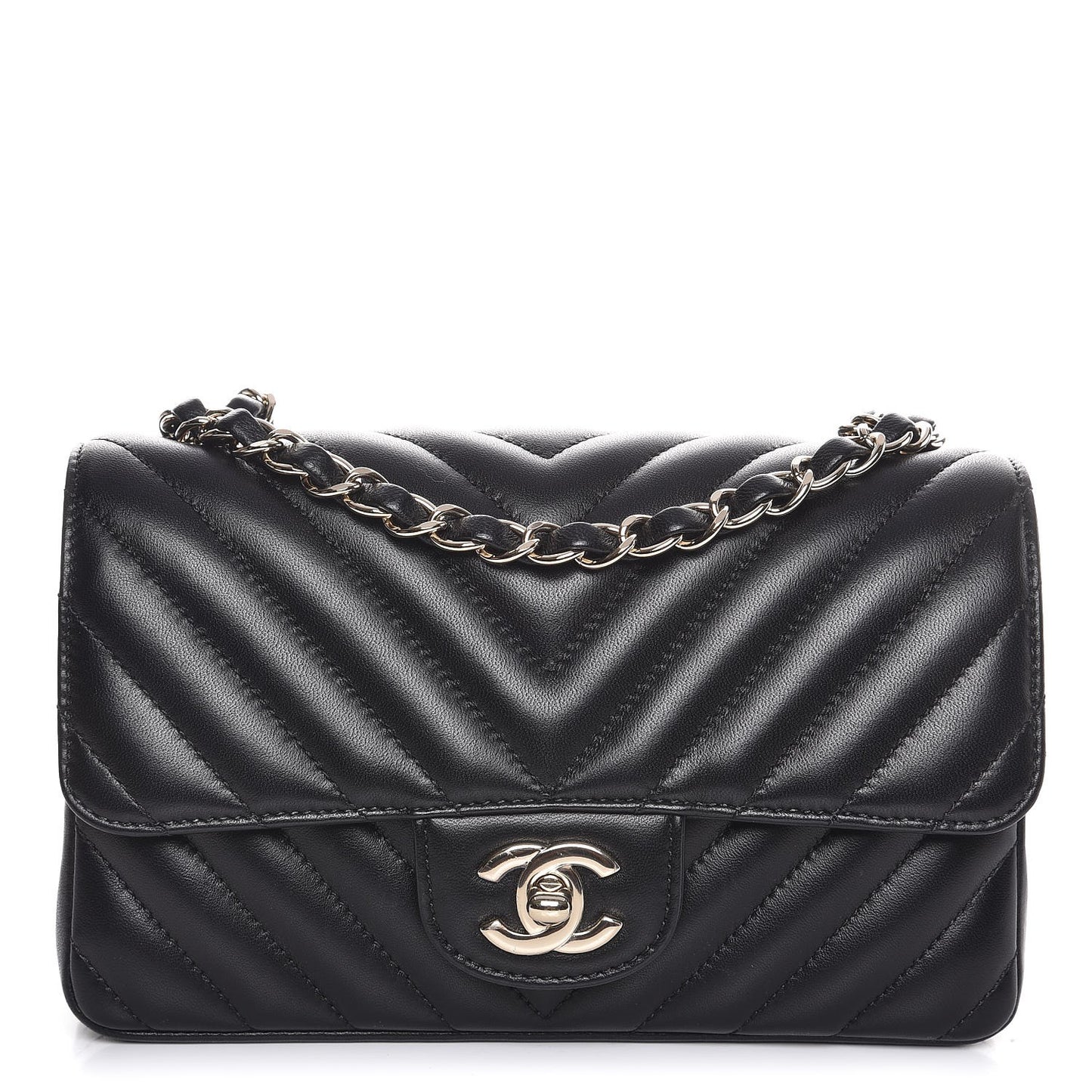Lambskin Chevron Quilted Mini Rectangular Flap Black