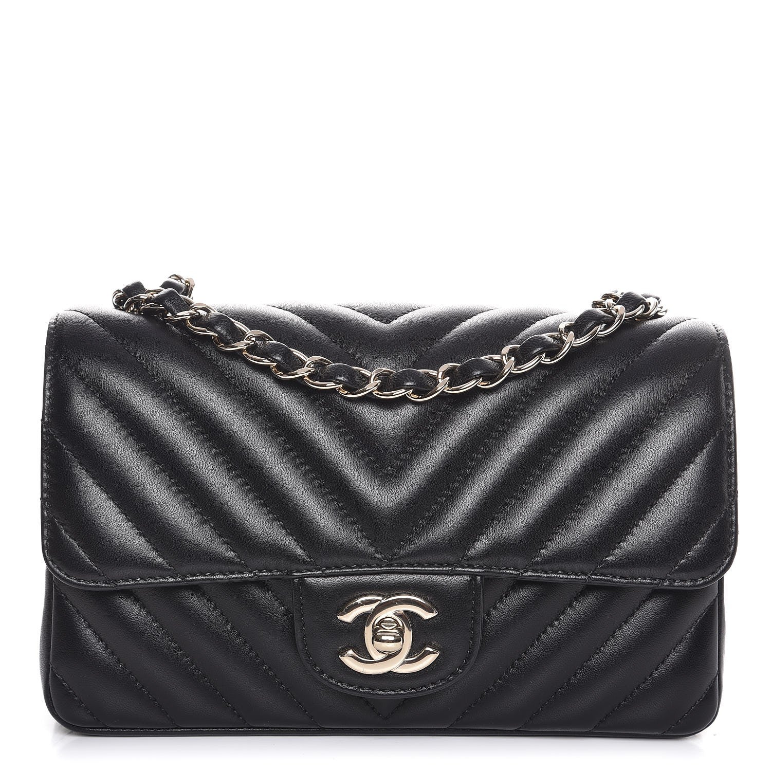 Chanel Lambskin Chevron Quilted Mini Rectangular Flap Black 1 of 10