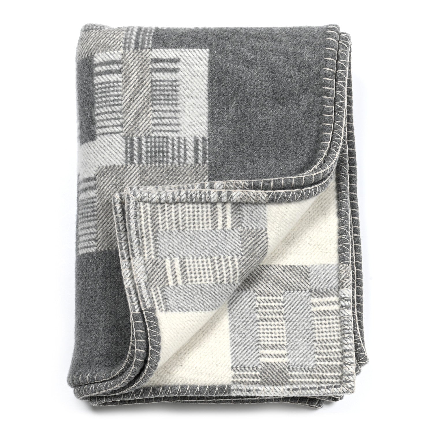 Hermes Wool Cashmere Avalon Paper Block Blanket Gris Acier 1 of 3