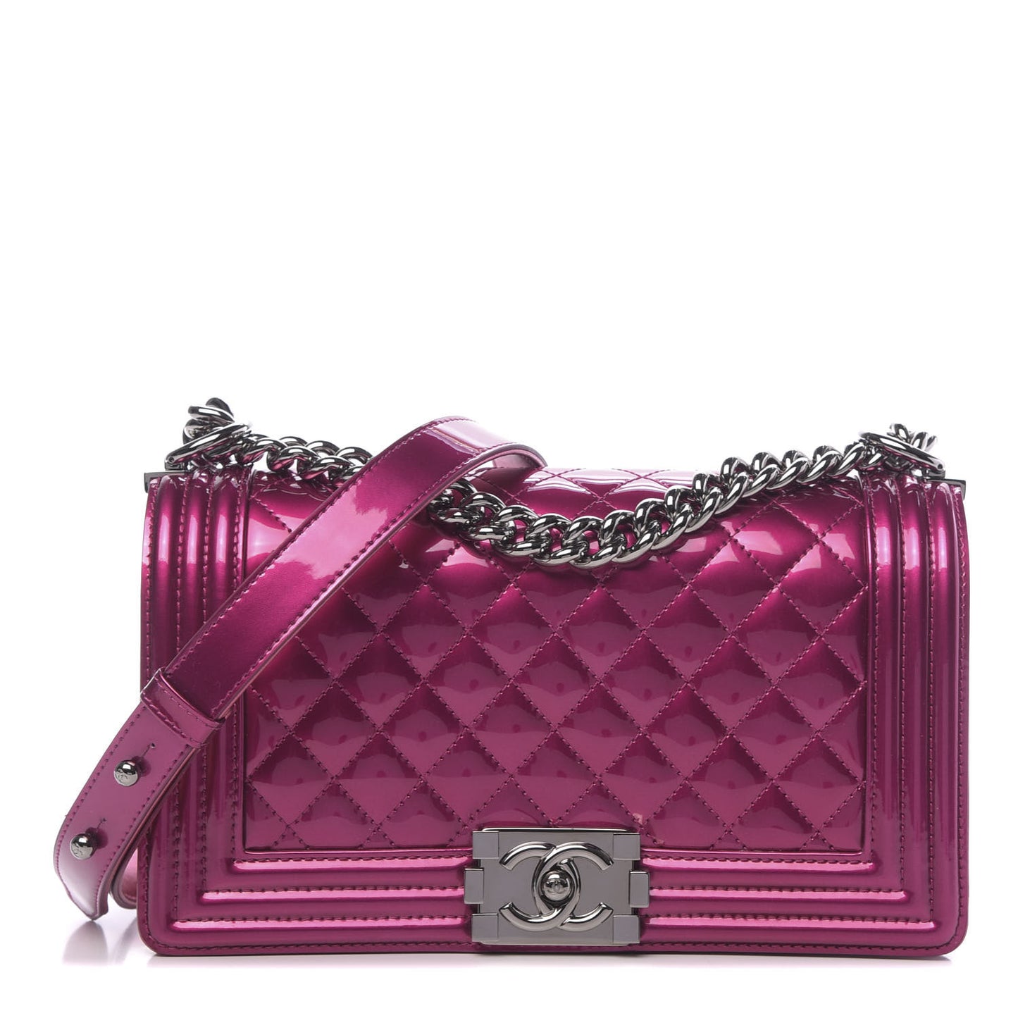 Metallic Patent Calfskin Quilted Medium Boy Flap Pink
