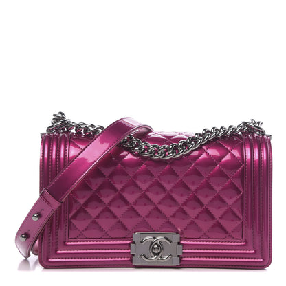 Chanel Metallic Patent Calfskin Quilted Medium Boy Flap Pink 1 of 13