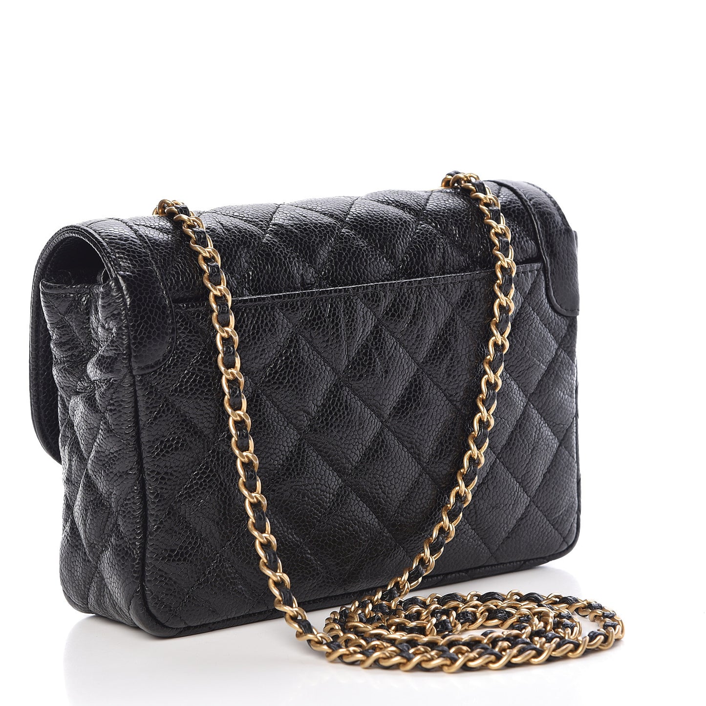 Crumpled Grained Calfskin Quilted Mini Two Tone Flap Black
