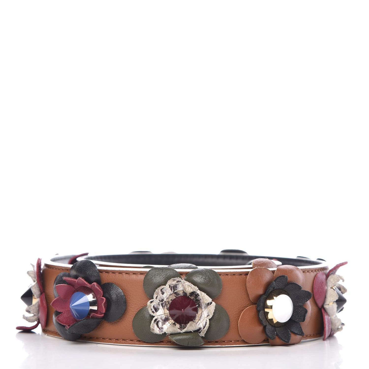 Fendi Calfskin Elaphe Flowerland Studded Strap You Brown Multicolor 2 of 7