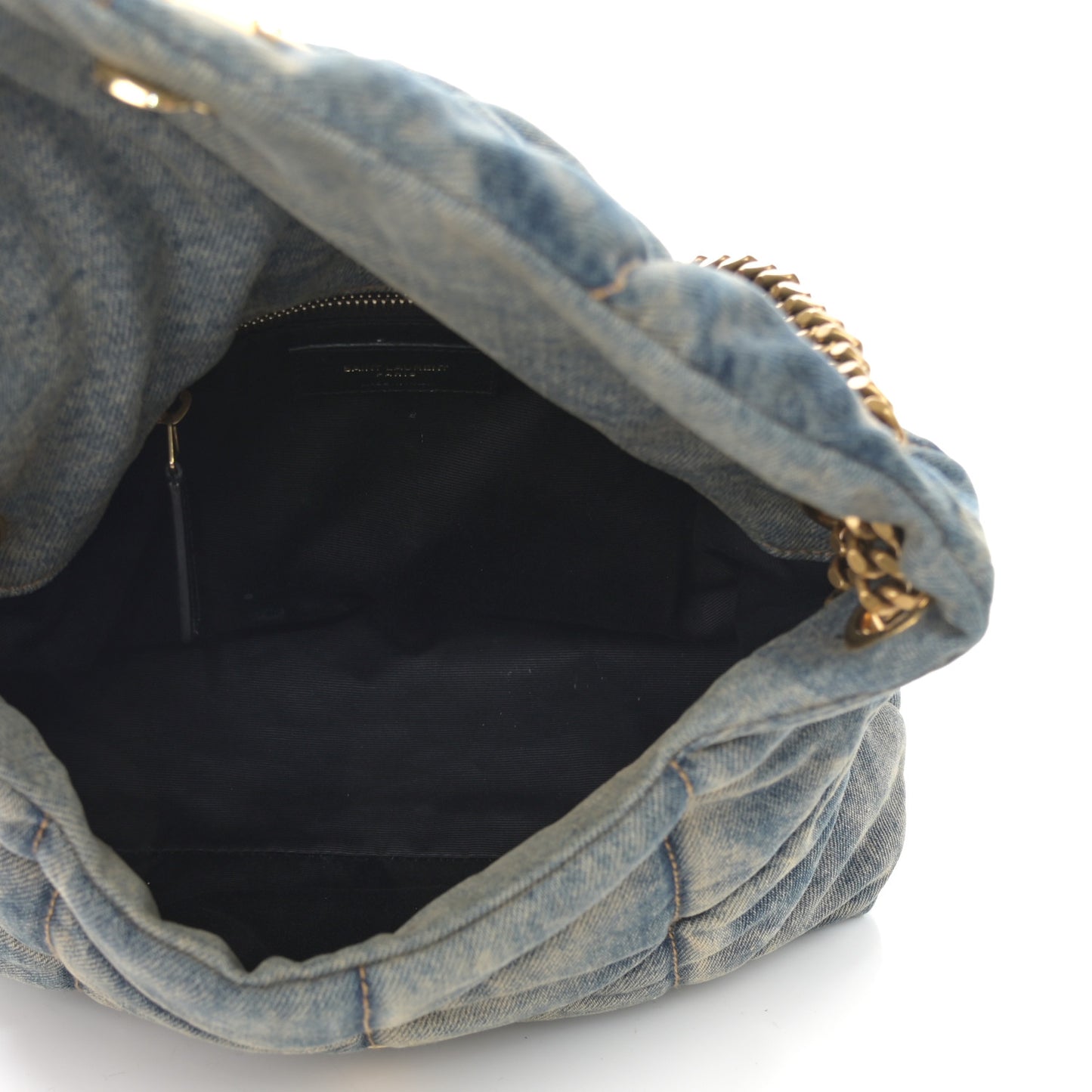 Denim Quilted Small Loulou Puffer Monogram Chain Satchel Blue Cinnamon