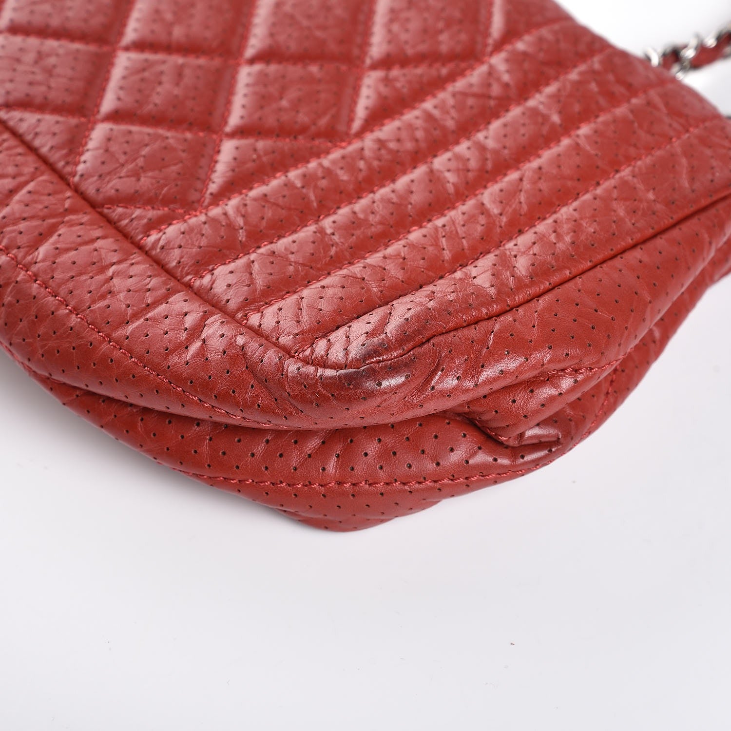 Chanel Aged Calfskin Perforated East West Flap Red 10 of 13
