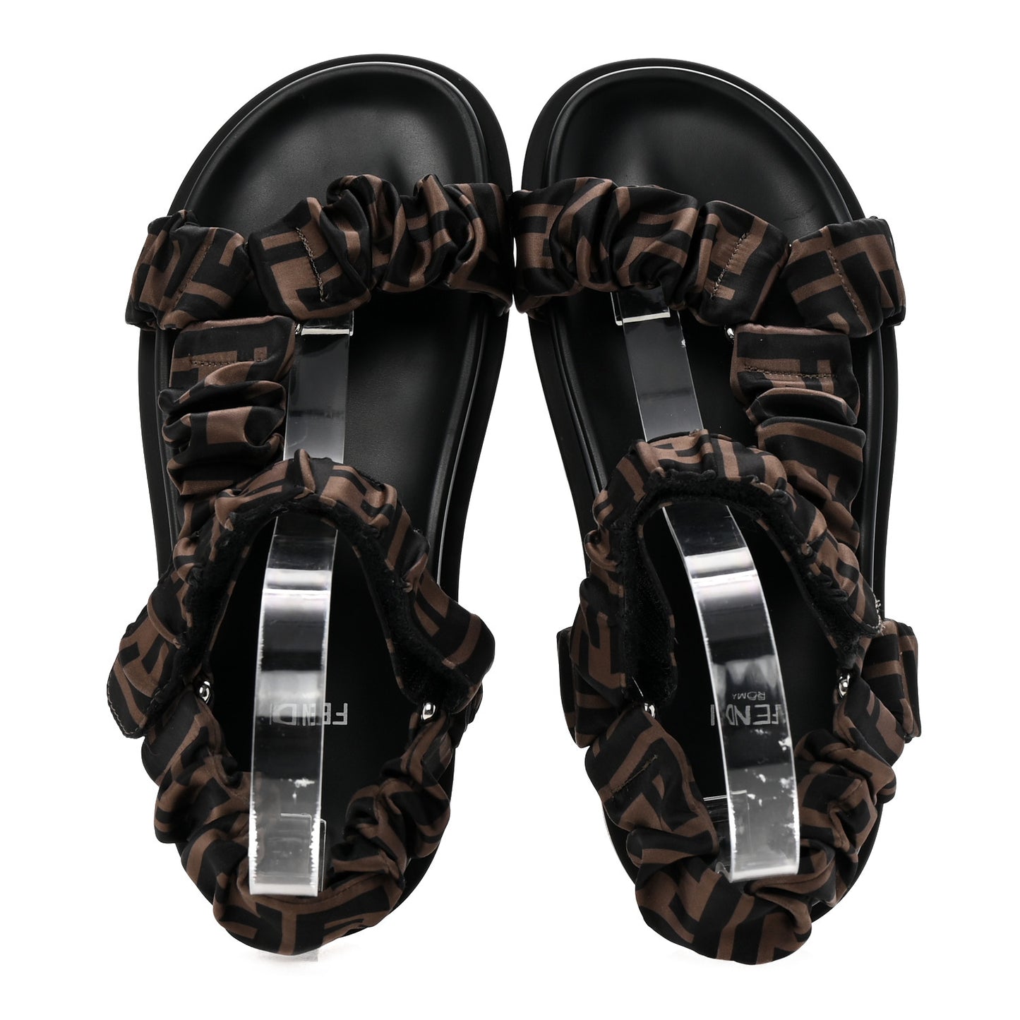 Satin FF Ruched Sandals 37.5 Tobacco Black