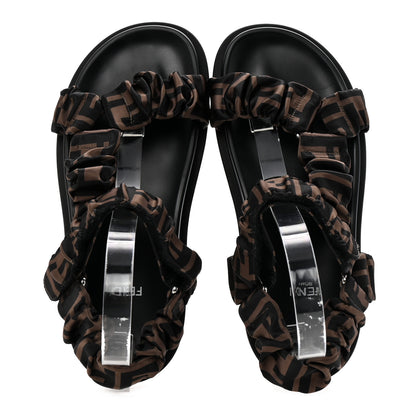 Fendi Satin FF Ruched Sandals 37.5 Tobacco Black 2 of 8
