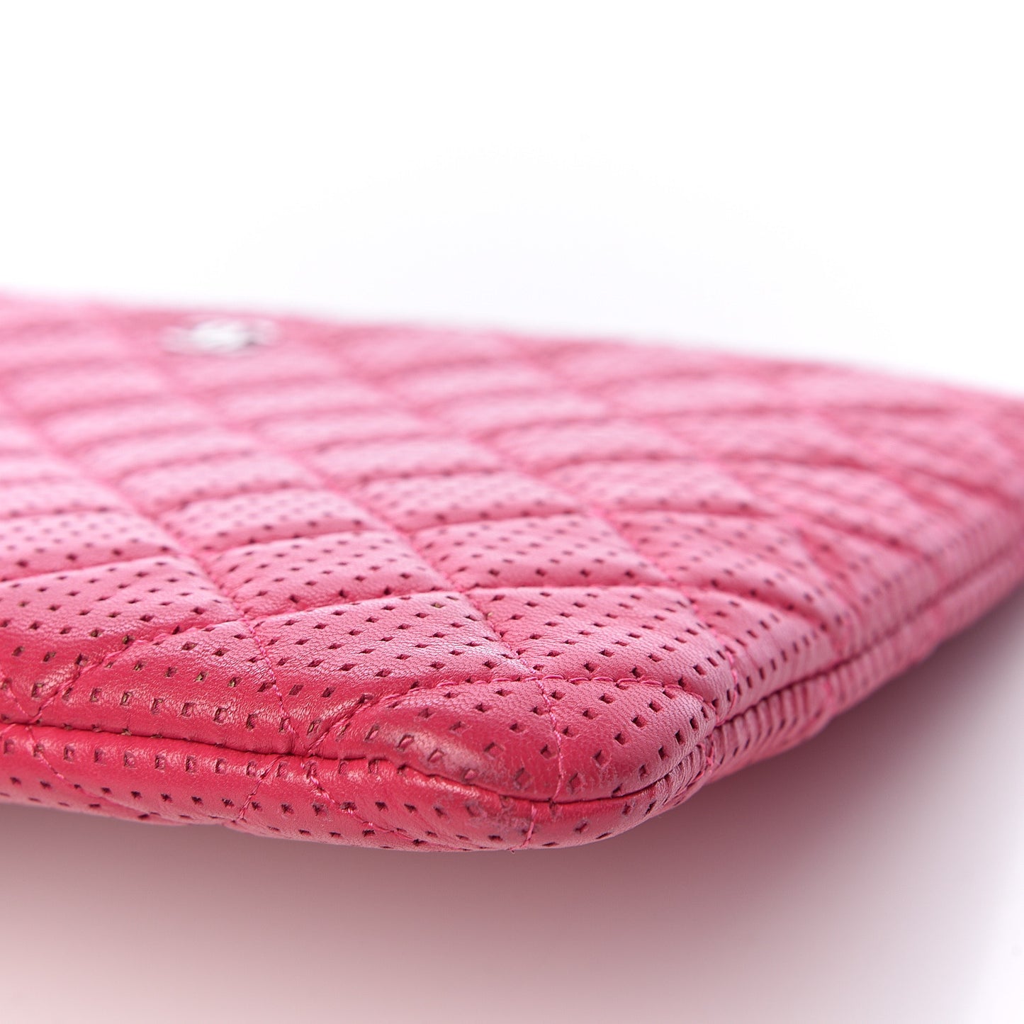 Perforated Lambskin Quilted Medium Zip Pouch Pink