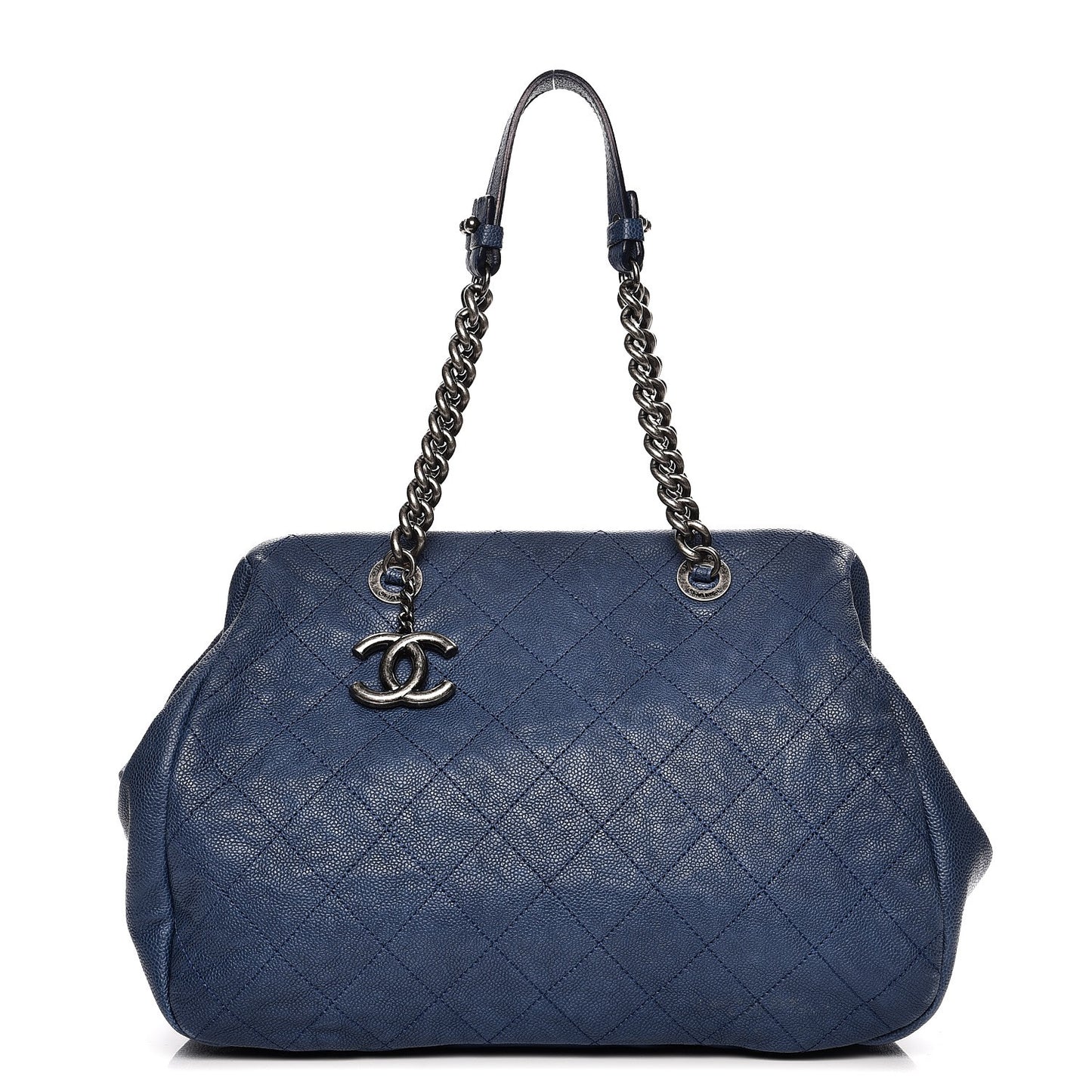 Caviar Quilted Framed Bowling Bag Blue