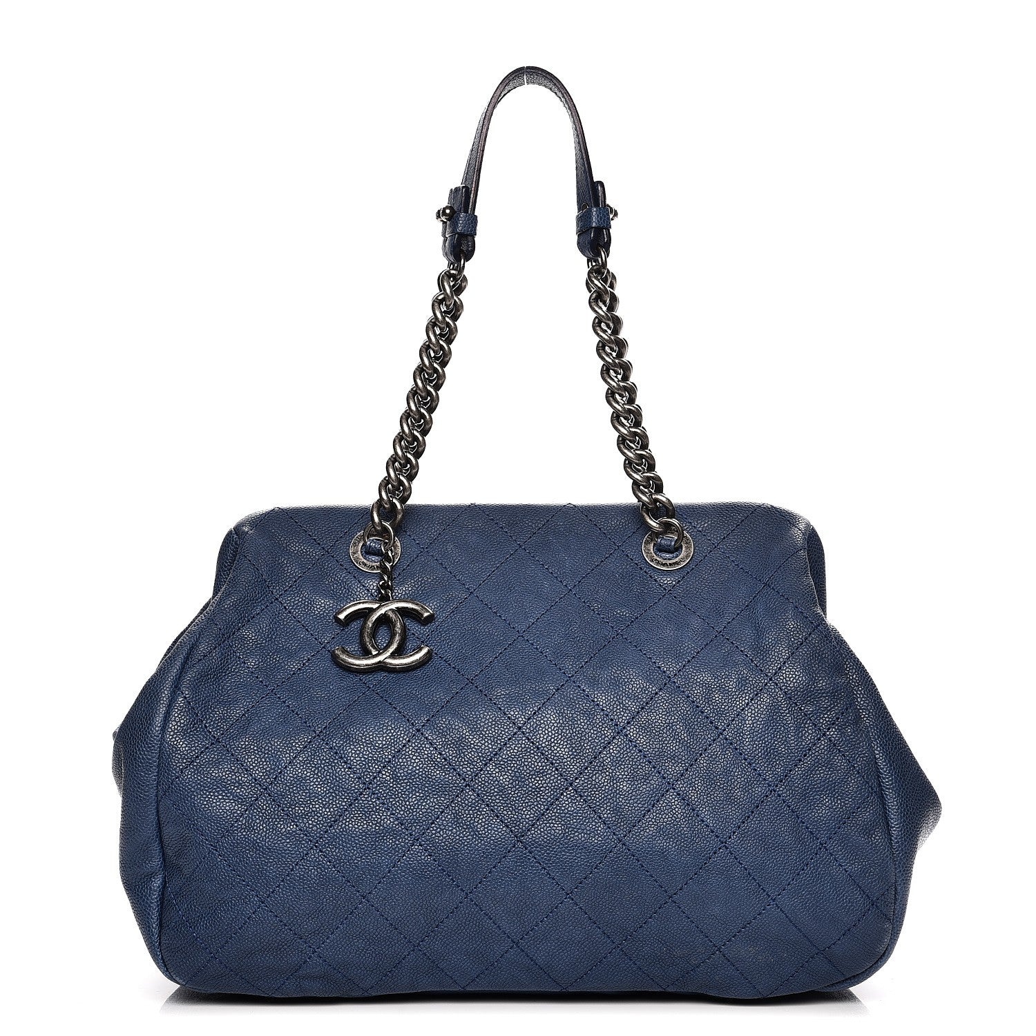 Chanel Caviar Quilted Framed Bowling Bag Blue 1 of 13