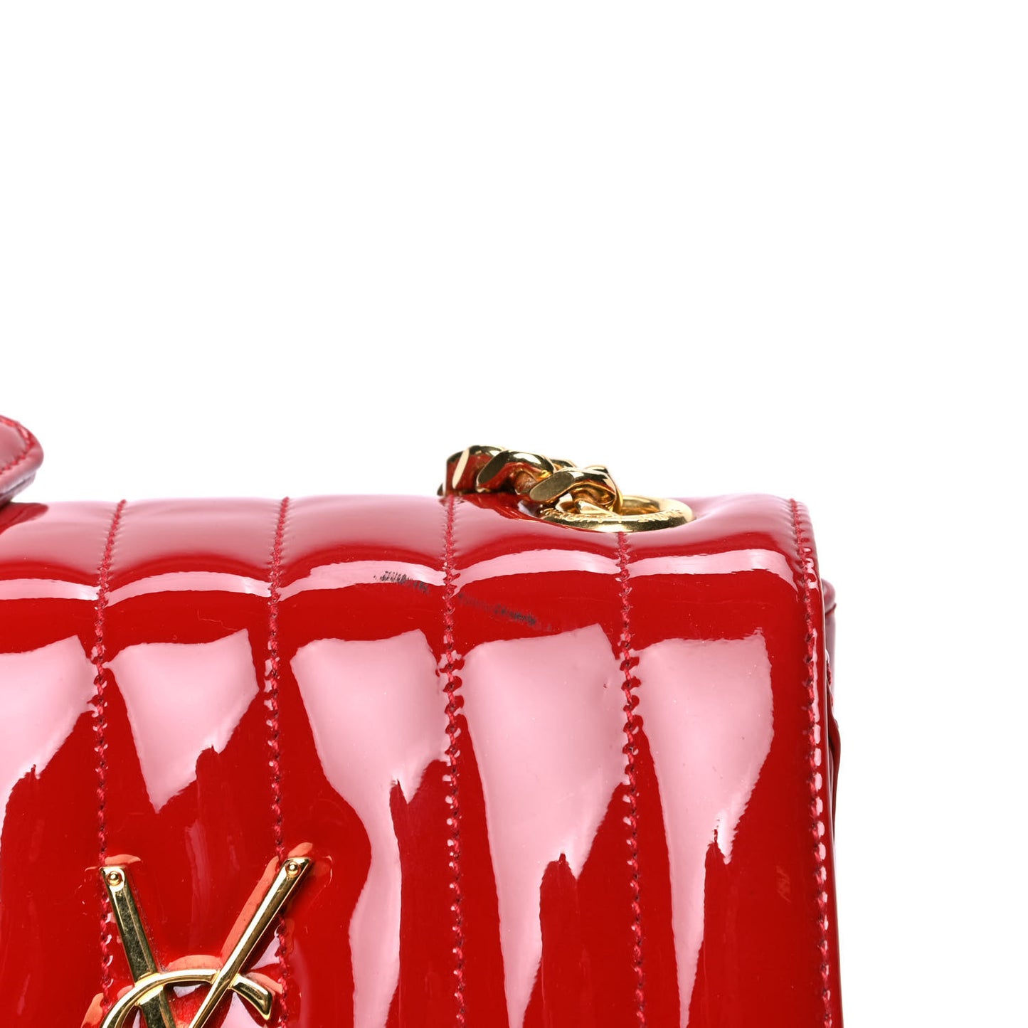 Patent Matelasse Monogram Small Vicky Chain Bag Red