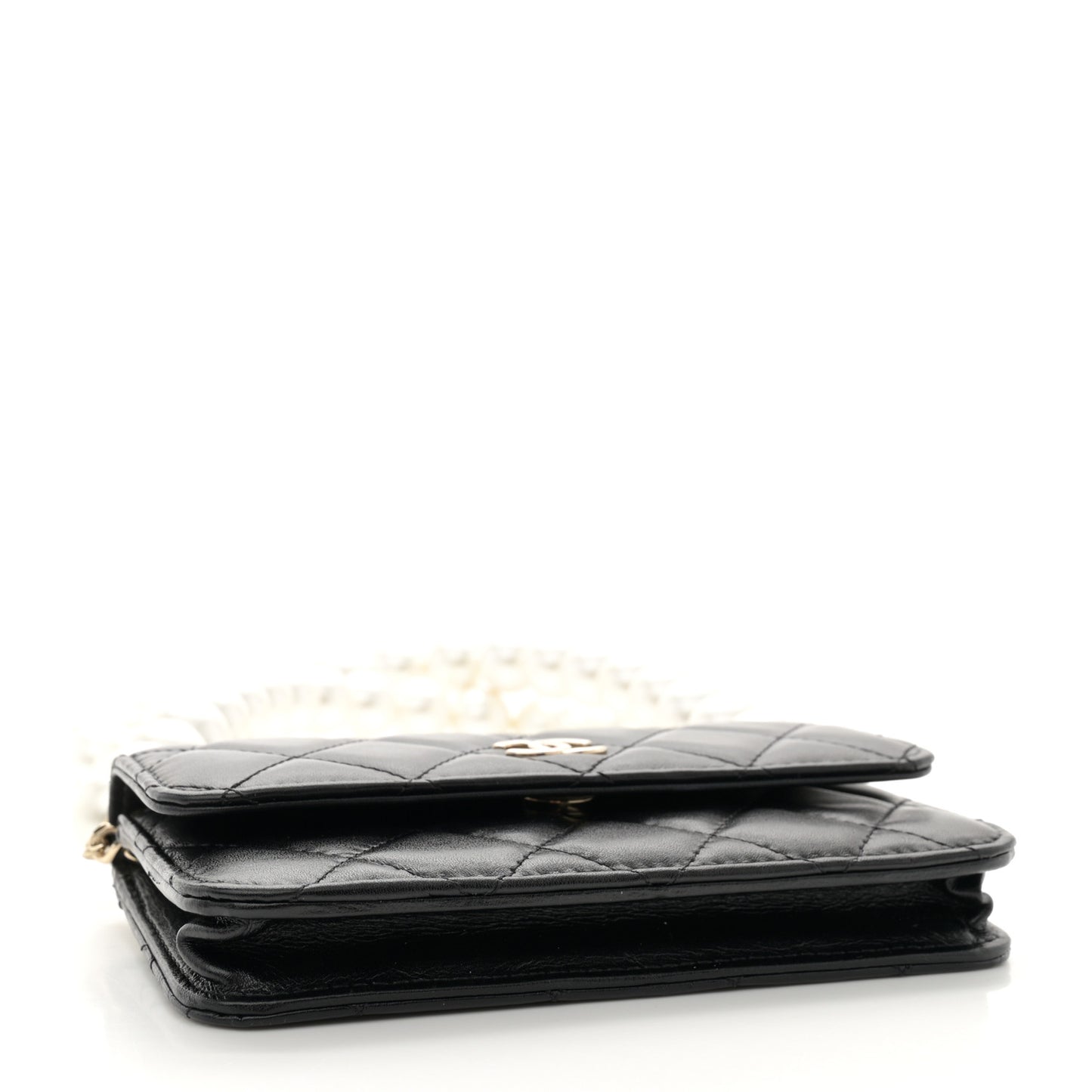 Calfskin Quilted Maxi Pearls Clutch With Chain Black