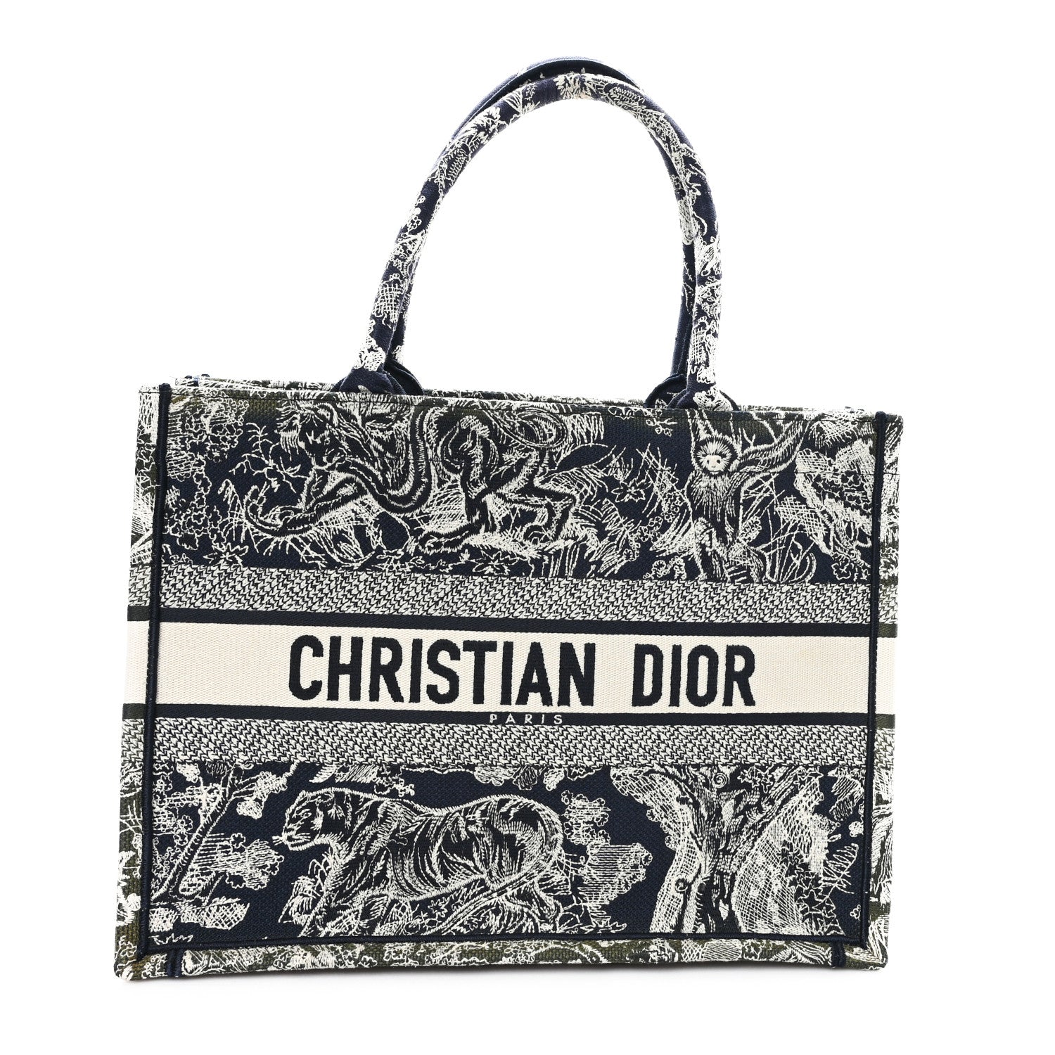 Christian Dior Canvas Embroidered Medium Toile De Jouy Reverse Book Tote Blue Green 1 of 11