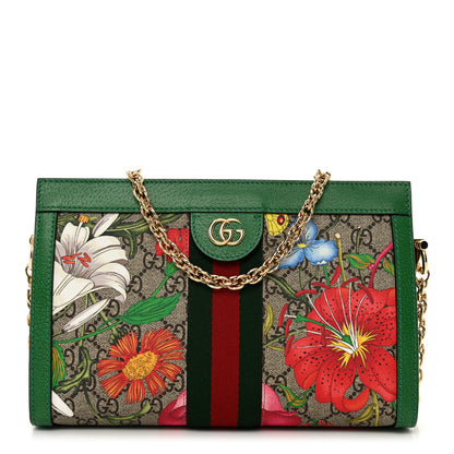 Gucci GG Supreme Monogram Flora Web Small Ophidia Chain Shoulder Bag Green 1 of 9