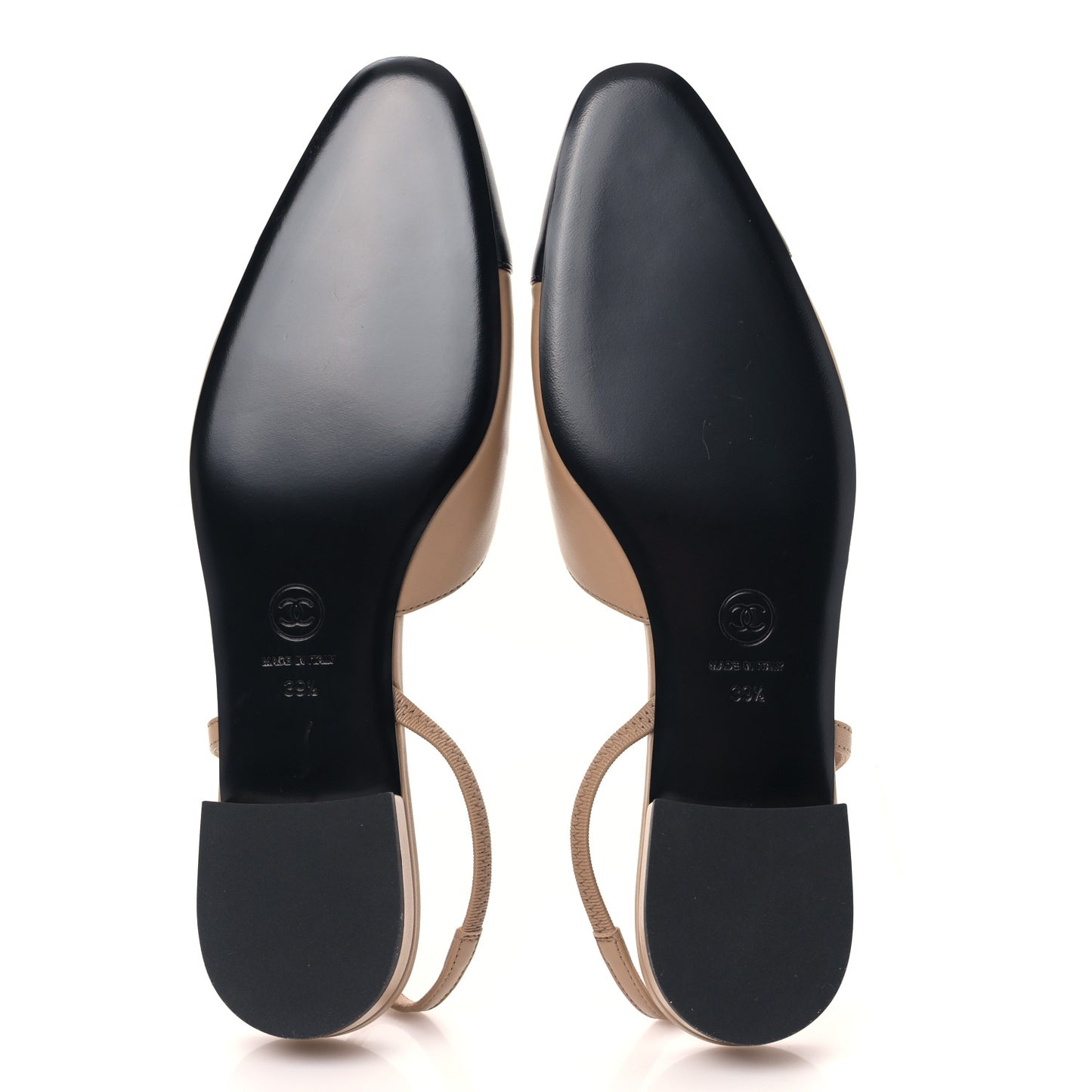 Lambskin Cap Toe CC Slingback Sandals 39.5 Beige Black