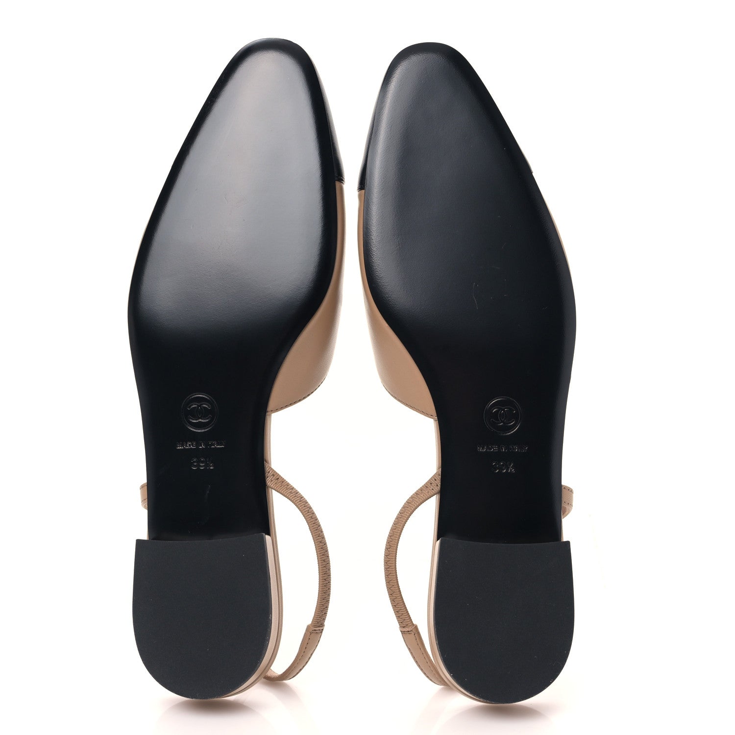 Chanel Lambskin Cap Toe CC Slingback Sandals 39.5 Beige Black 5 of 9