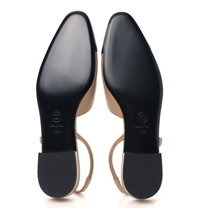 Chanel Lambskin Cap Toe CC Slingback Sandals 39.5 Beige Black 5 of 9