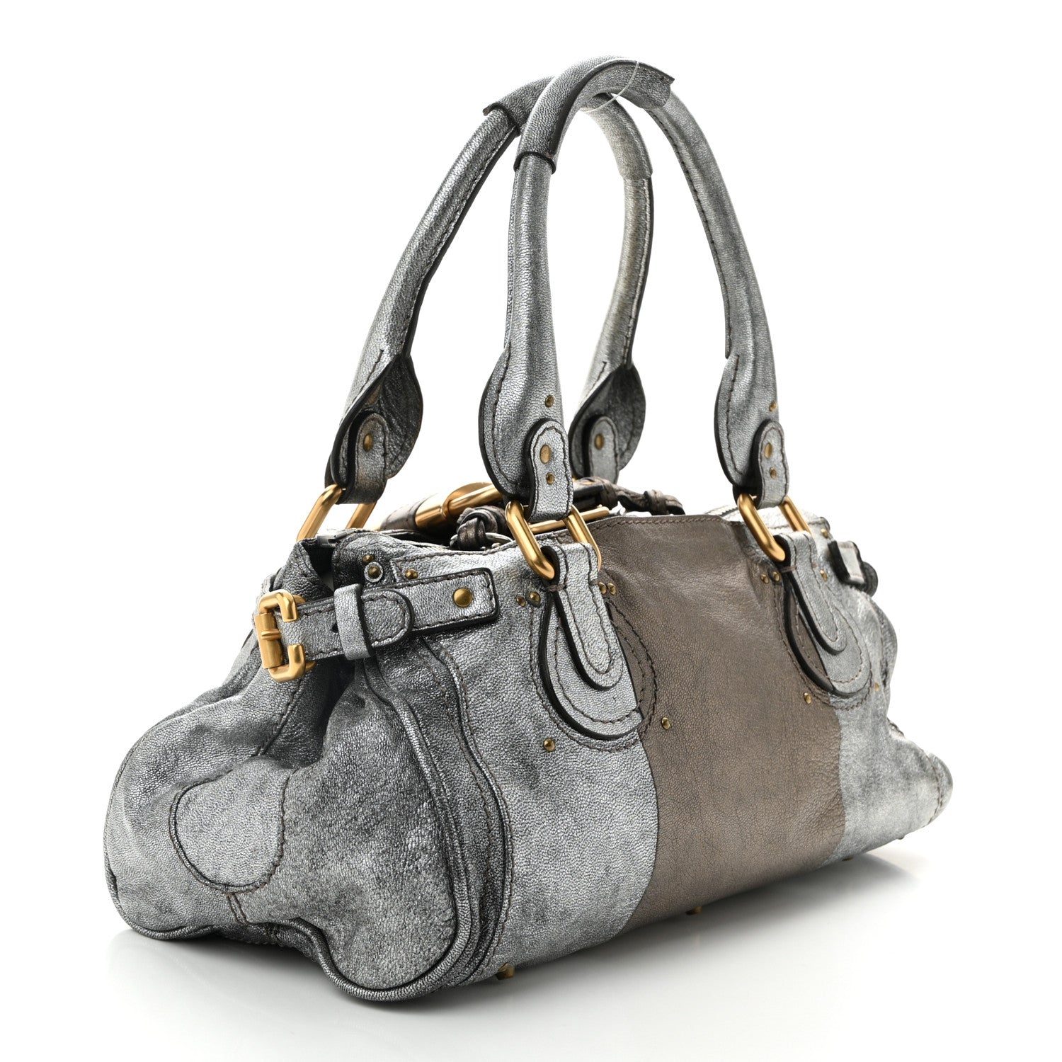 Chloe Metallic Calfskin Medium Paddington Satchel Steel 1739851