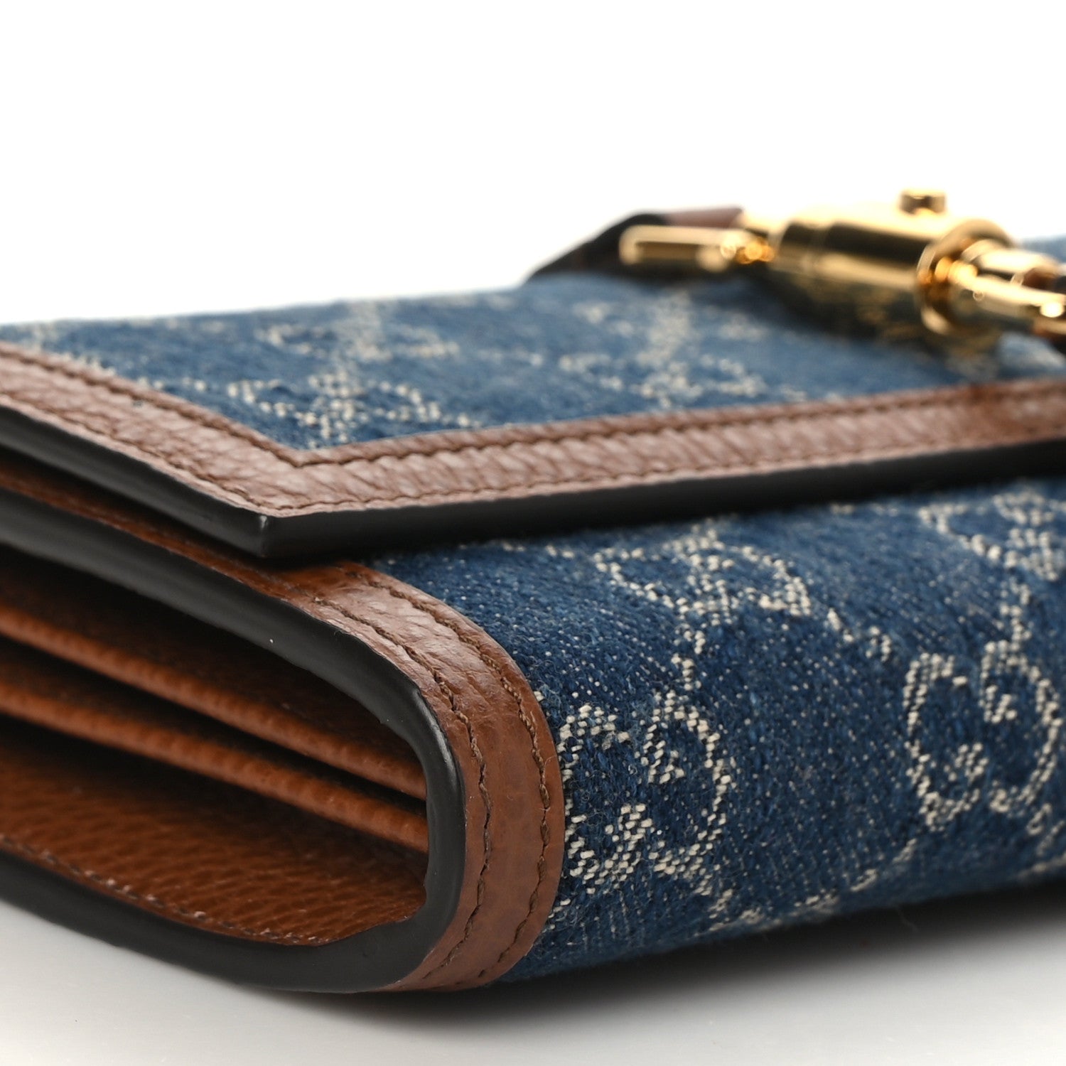 Gucci New Denim GG Monogram Jackie 1961 Chain Wallet Blue Tea Cuir 8 of 9