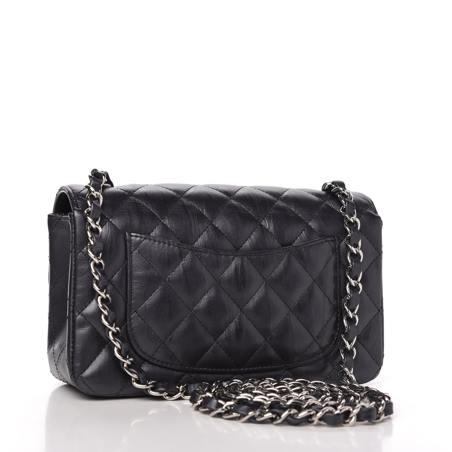 Iridescent Calfskin Quilted Mini Rectangular Flap Charcoal