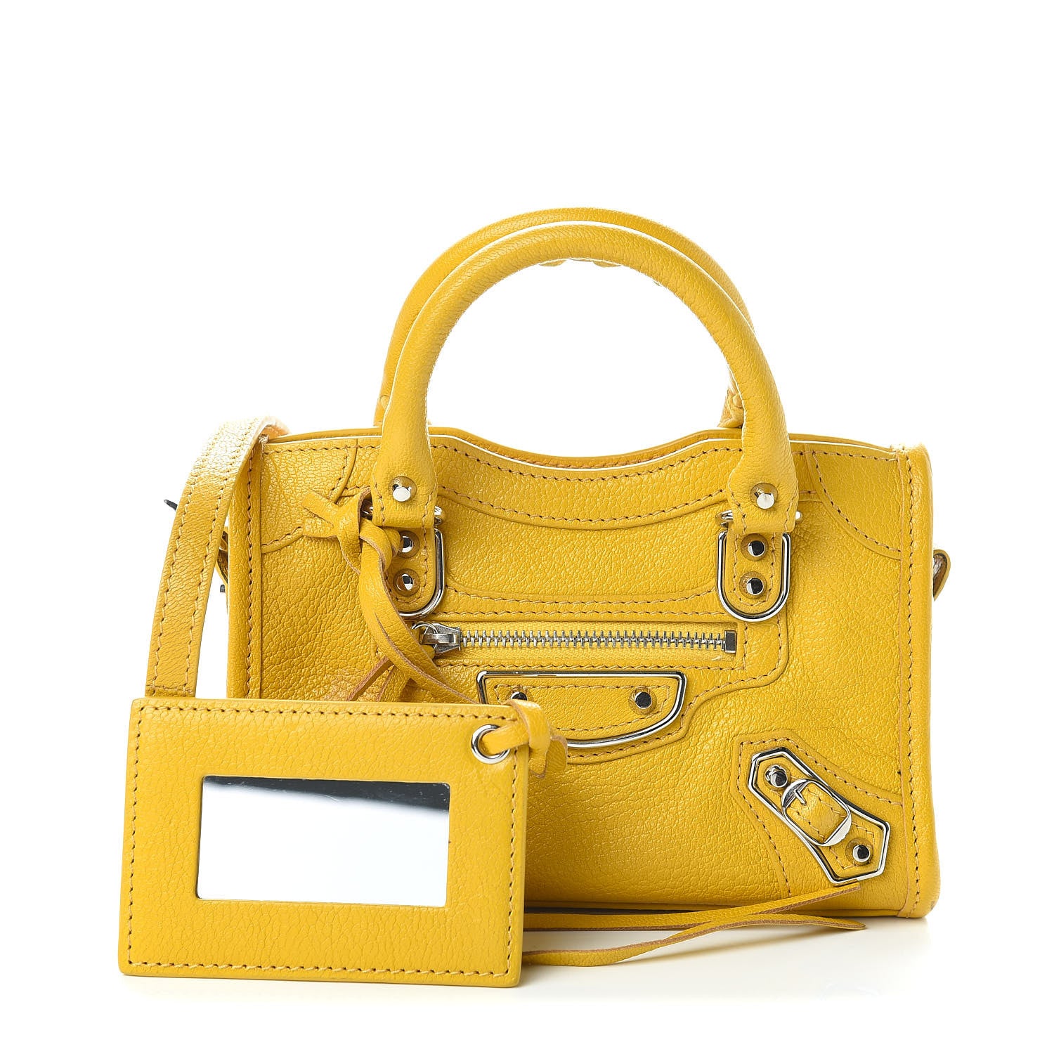 Balenciaga Chevre Silver Metallic Edge Hardware Nano City Jaune Epi 1 of 11