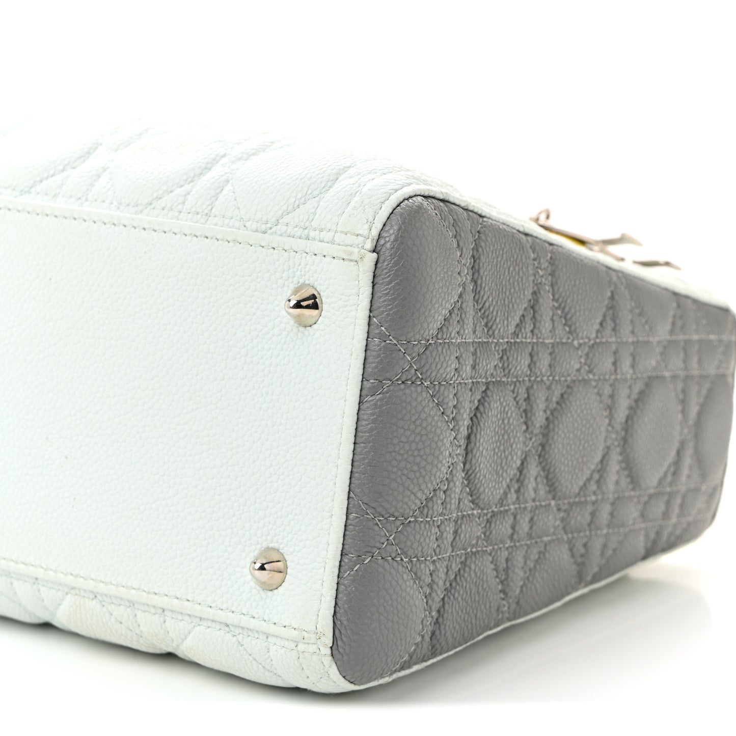 Grained Calfskin Cannage Medium Tri-Color Lady Dior Light Blue Grey Yellow