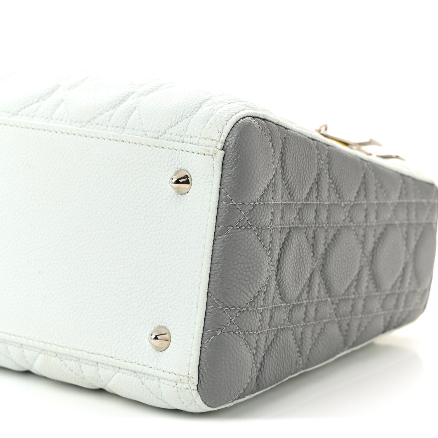 Christian Dior Grained Calfskin Cannage Medium Tri-Color Lady Dior Light Blue Grey Yellow 10 of 10