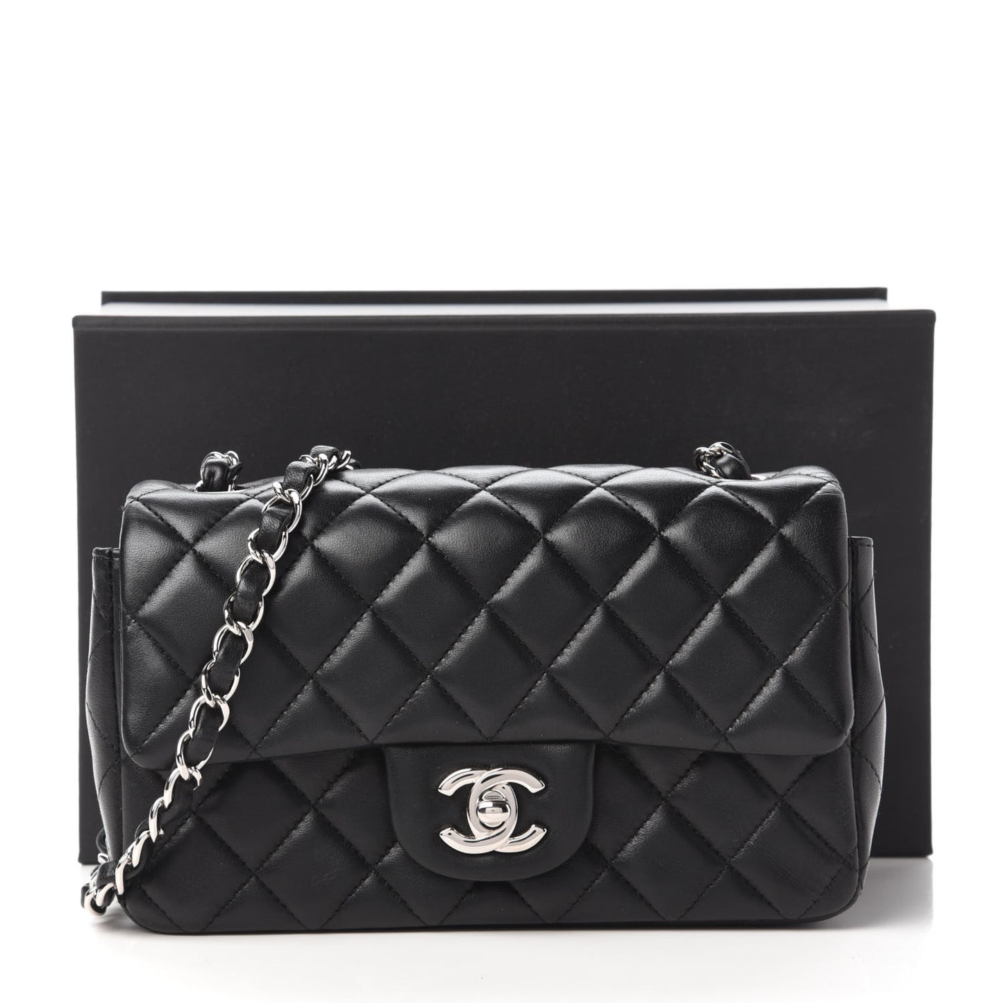 Lambskin Quilted Mini Rectangular Flap Black