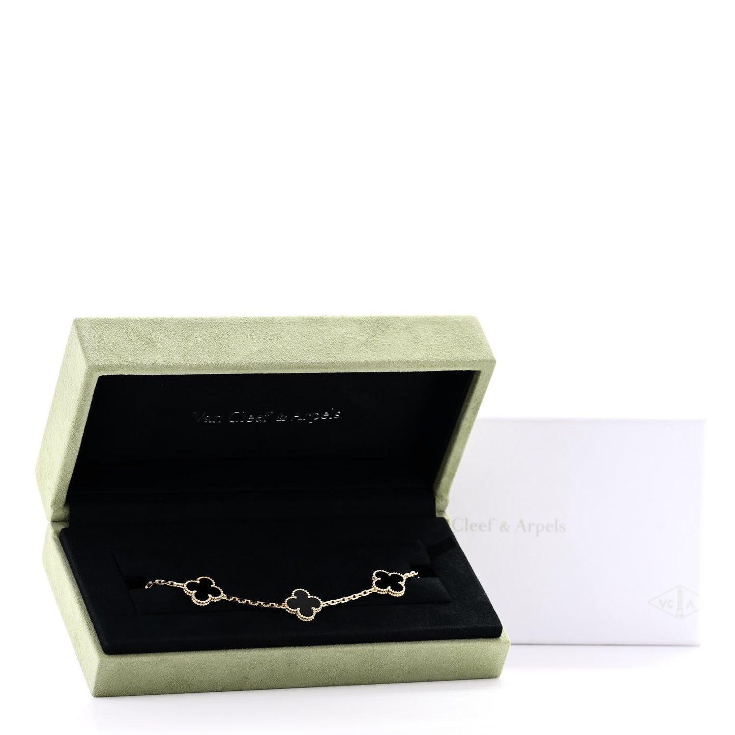 18K Yellow Gold Black Onyx 5 Motifs Vintage Alhambra Bracelet
