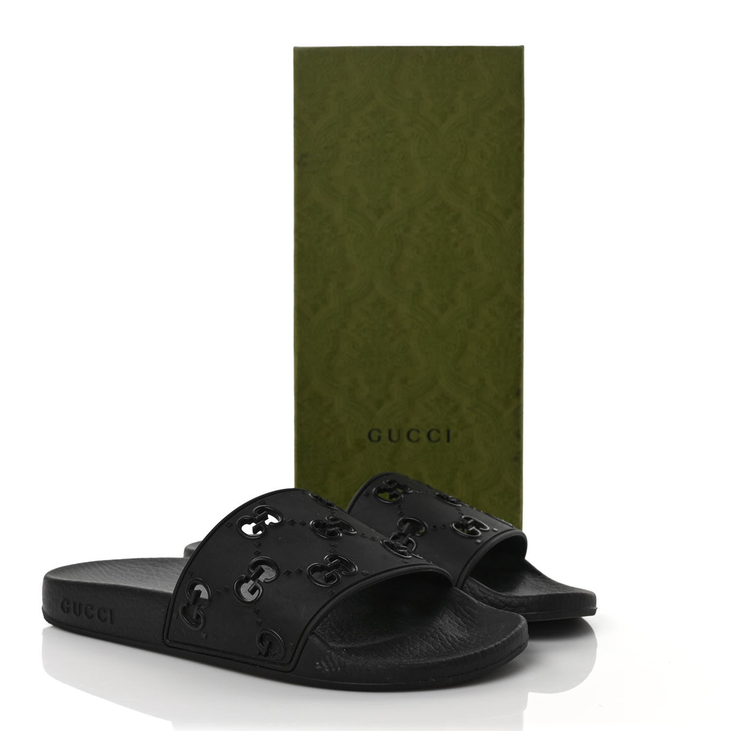 Gucci Rubber GG Monogram Perforated Womens Slide Sandals 38 Black 8 of 8