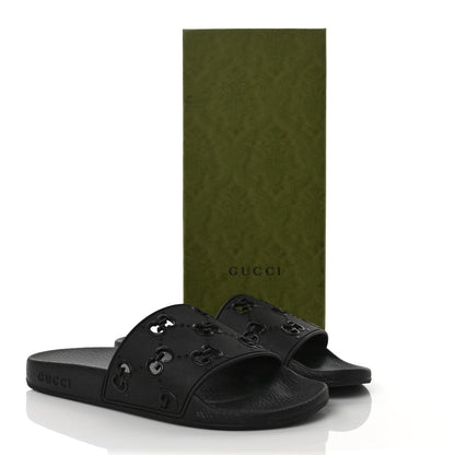 Gucci Rubber GG Monogram Perforated Womens Slide Sandals 38 Black 8 of 8