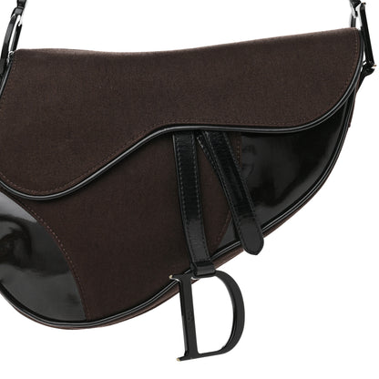 Christian Dior Canvas Patent Calfskin Saddle Bag Brown Black 8 of 13