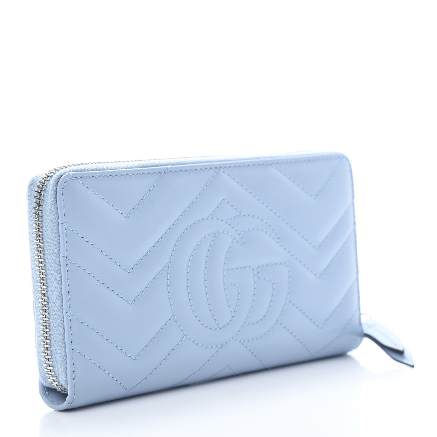 Calfskin Matelasse GG Marmont Zip Around Wallet Porcelain Light Blue